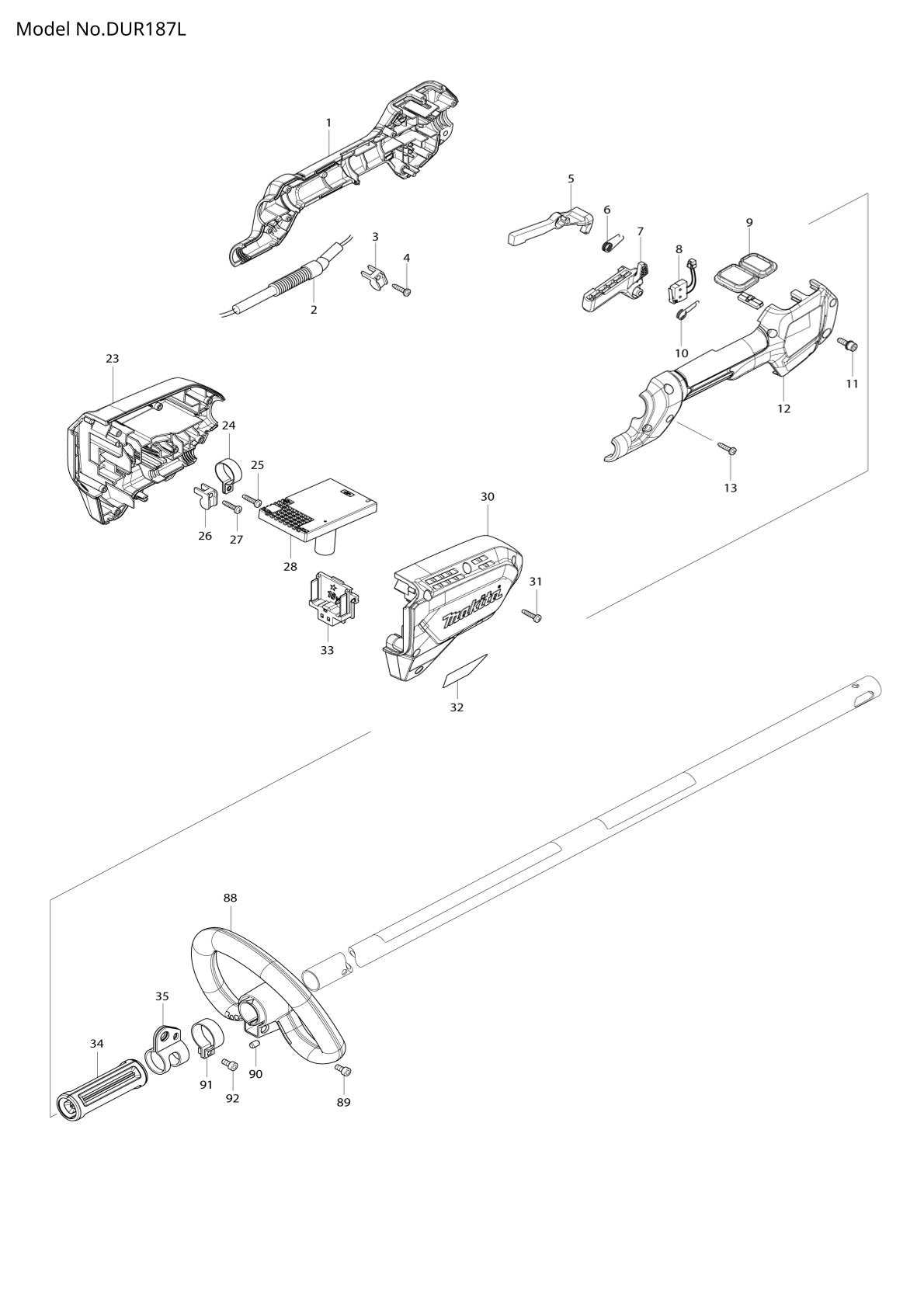 Pièces détachées coupe-herbe sans fil Makita DUR187L