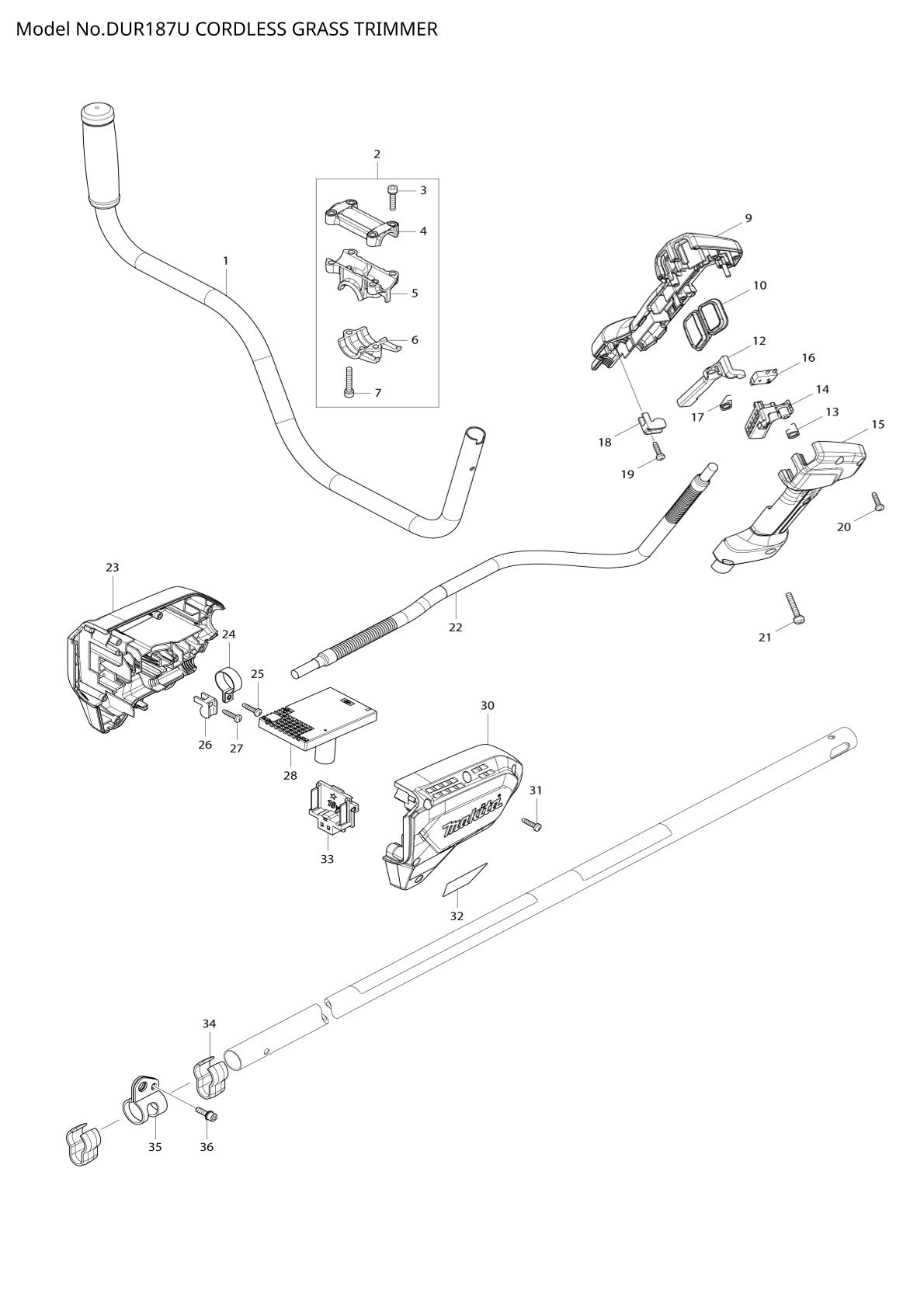 Pièces détachées coupe-herbe sans fil Makita DUR187U