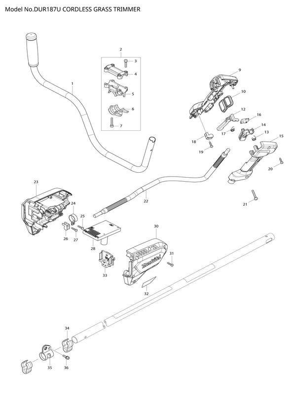 Pièces détachées coupe-herbe sans fil Makita DUR187U