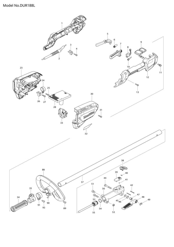 Pièces détachées coupe-herbe sans fil Makita DUR188L