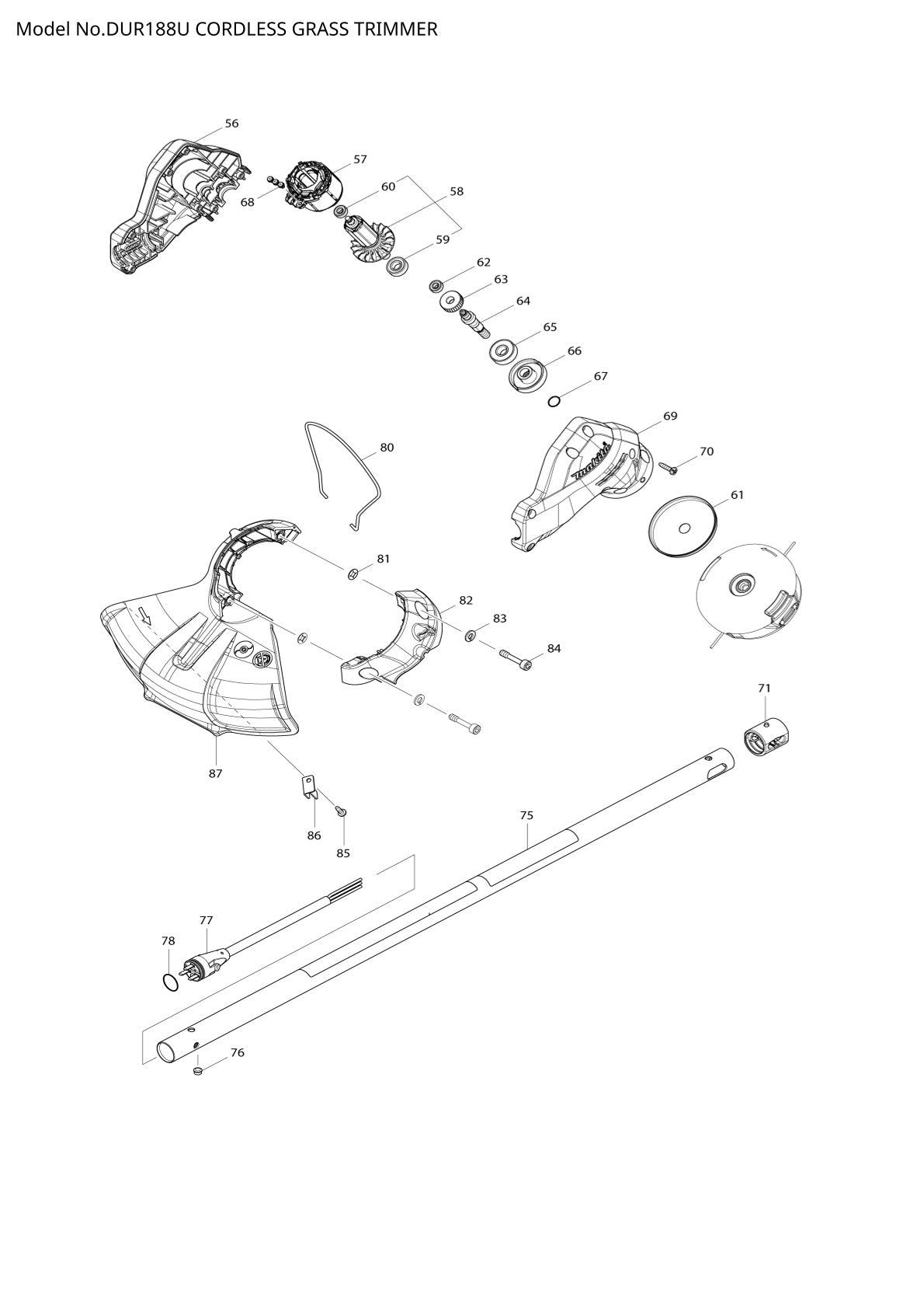 Pièces détachées coupe-herbe sans fil Makita DUR188U