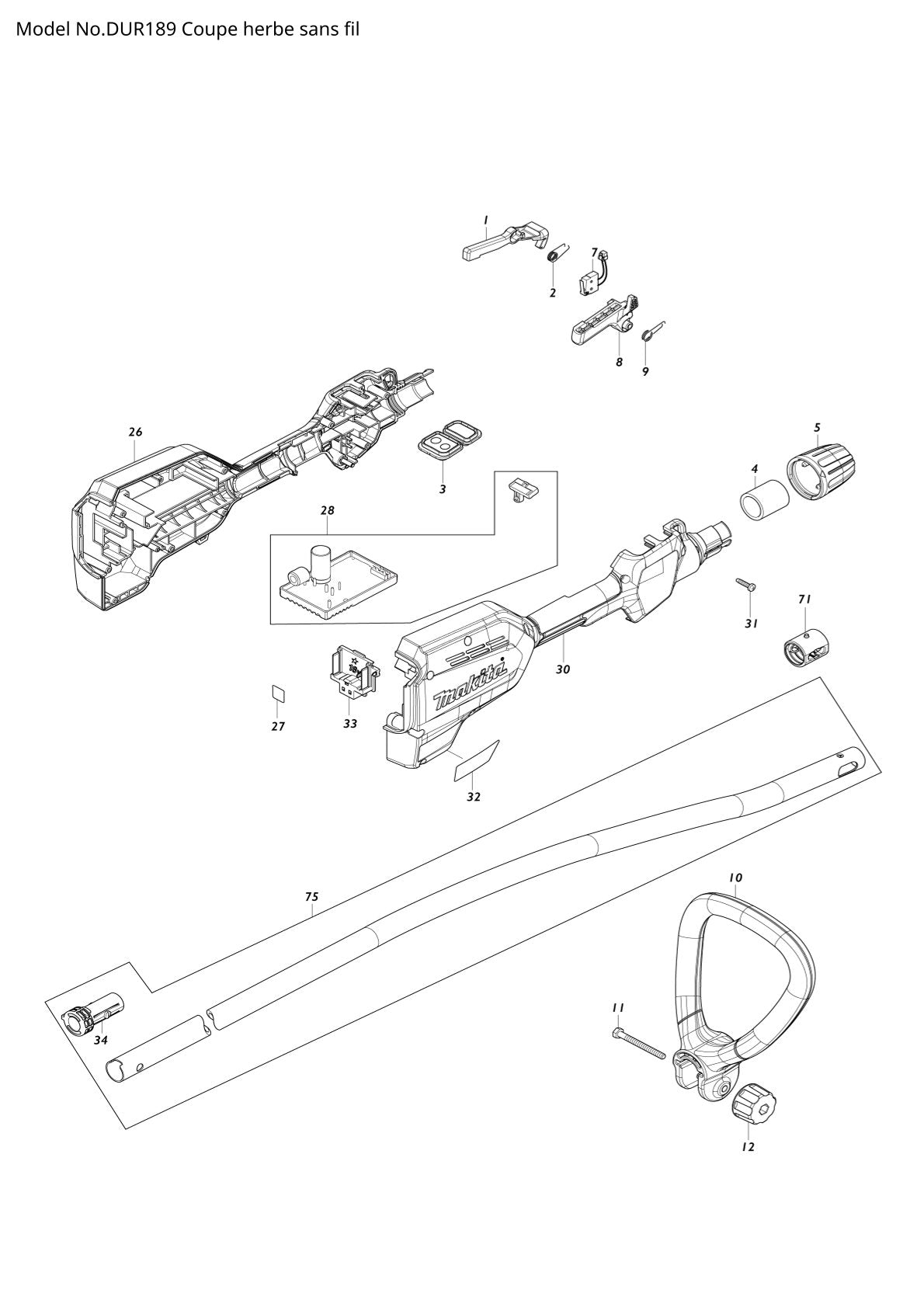 Pièces détachées coupe-herbe sans fil Makita DUR189