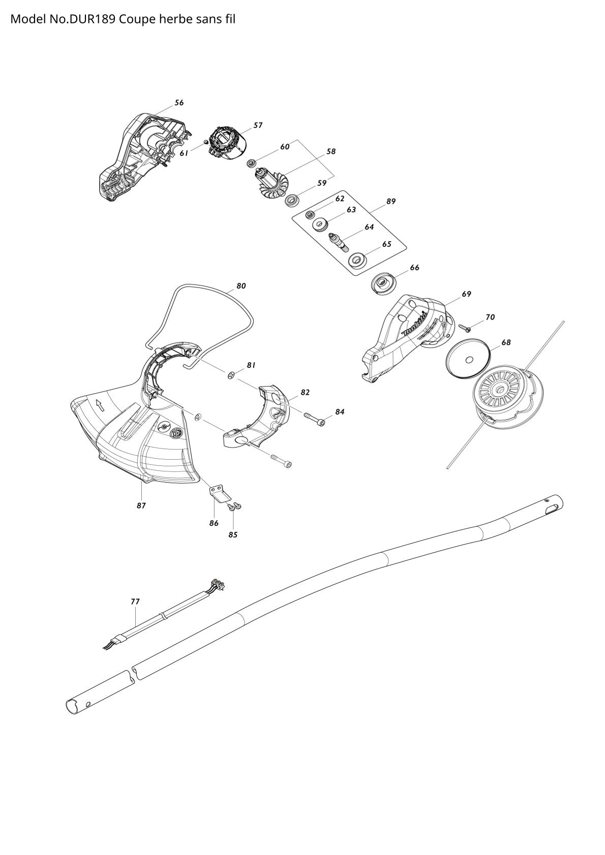 Pièces détachées coupe-herbe sans fil Makita DUR189