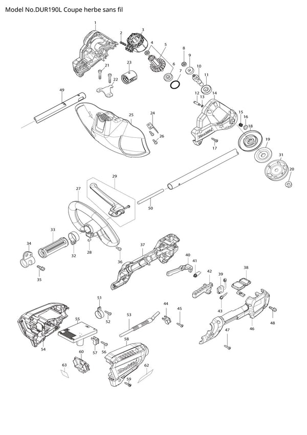 Pièces détachées coupe-herbe sans fil Makita DUR190L