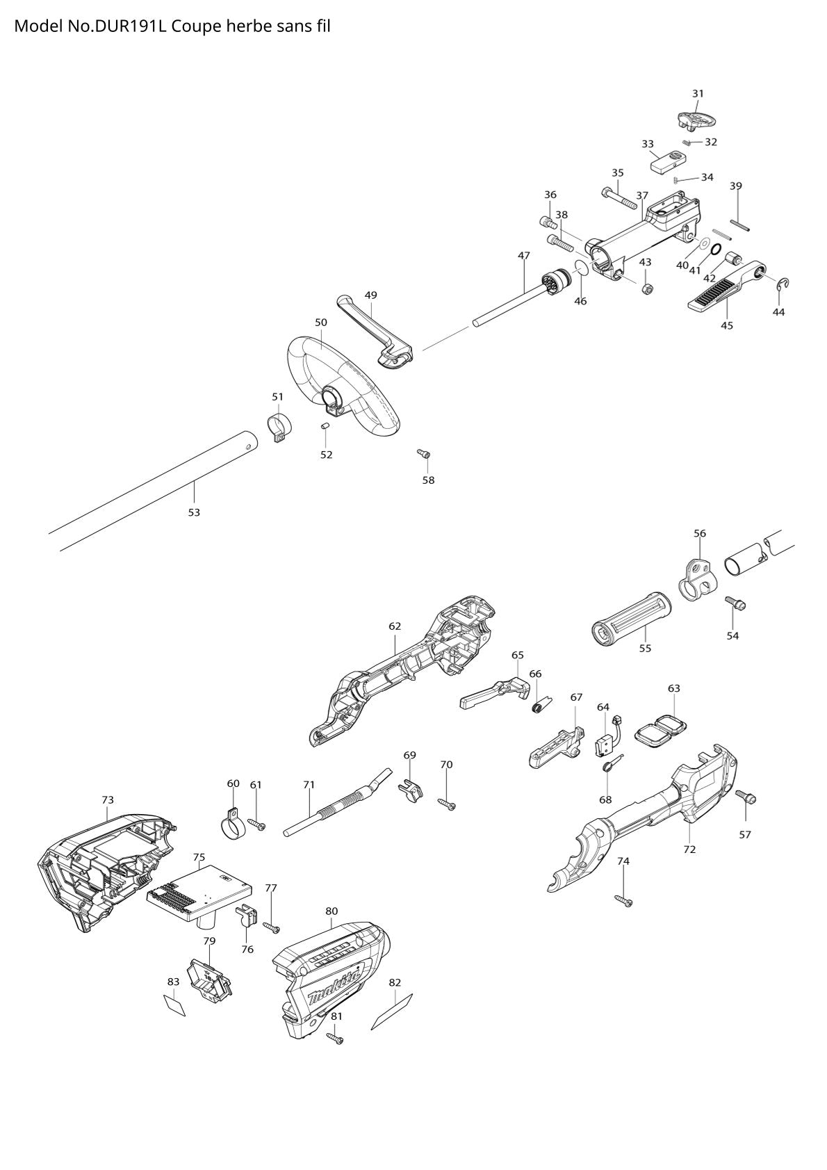 Pièces détachées coupe-herbe sans fil Makita DUR191L