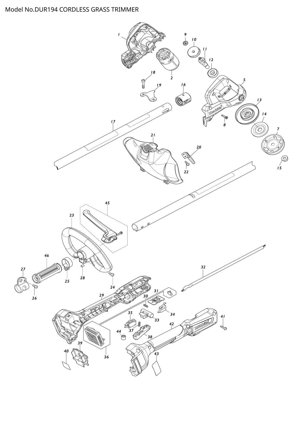 Pièces détachées coupe-herbe sans fil Makita DUR194