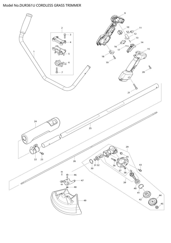 Pièces détachées coupe-herbe sans fil Makita DUR361U