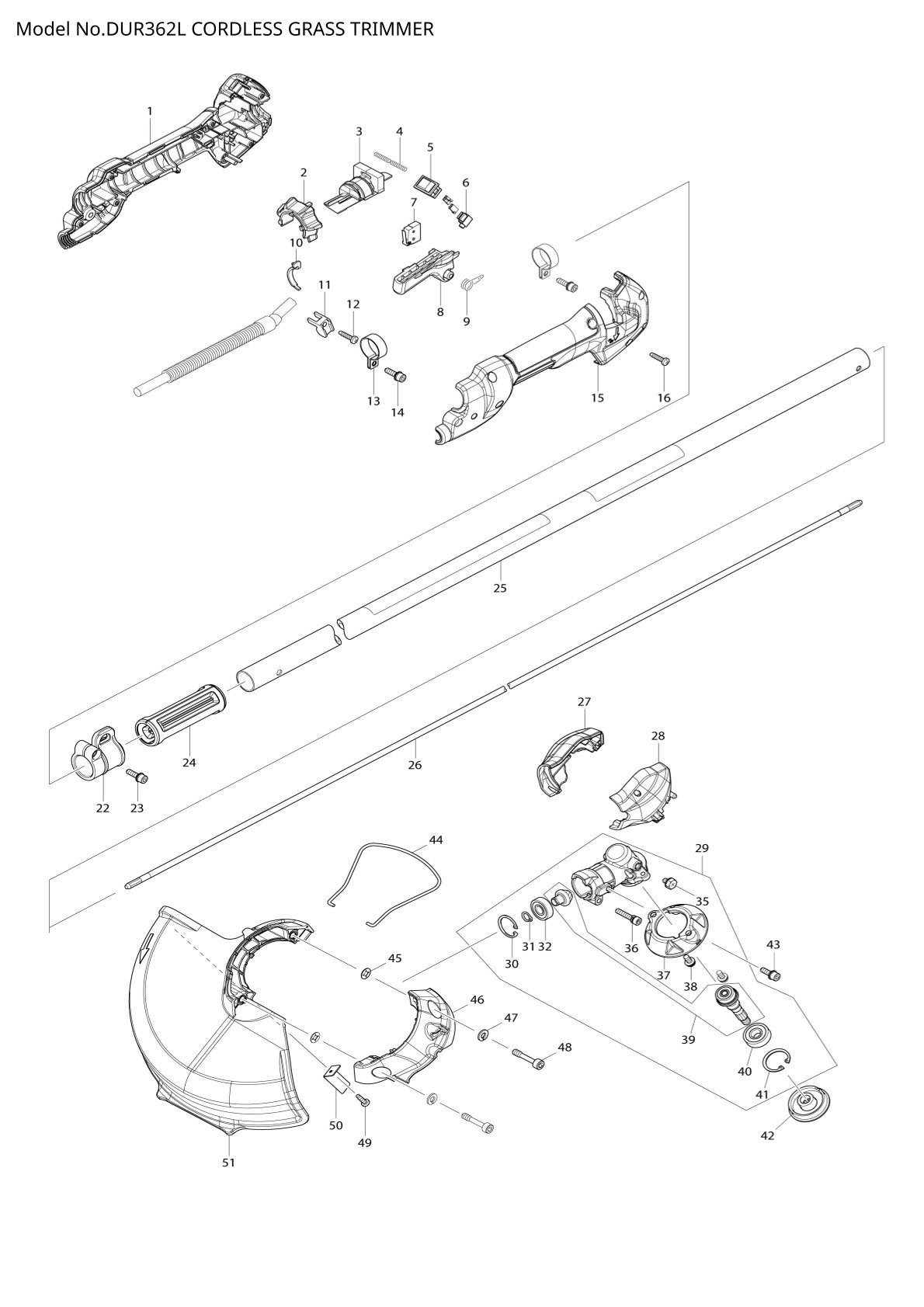 Pièces détachées coupe-herbe sans fil Makita DUR362L
