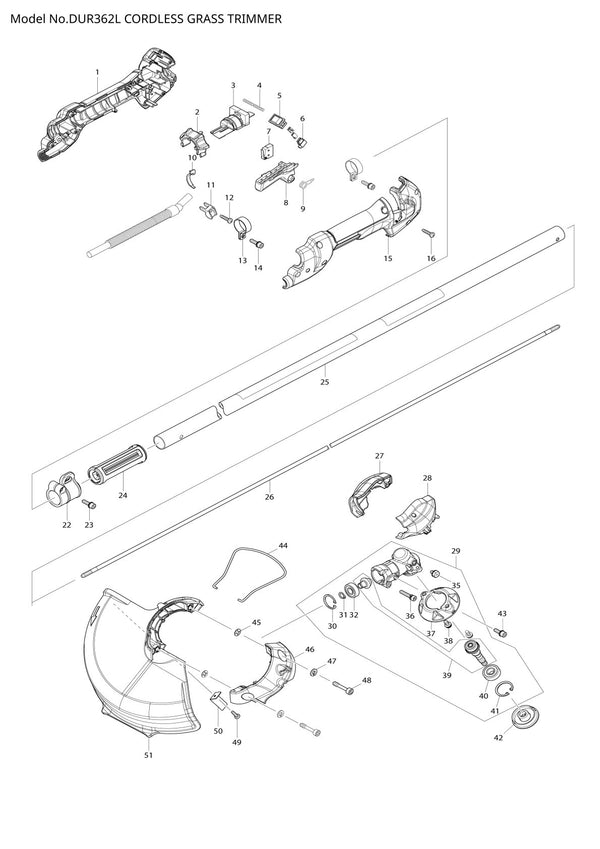 Pièces détachées coupe-herbe sans fil Makita DUR362L
