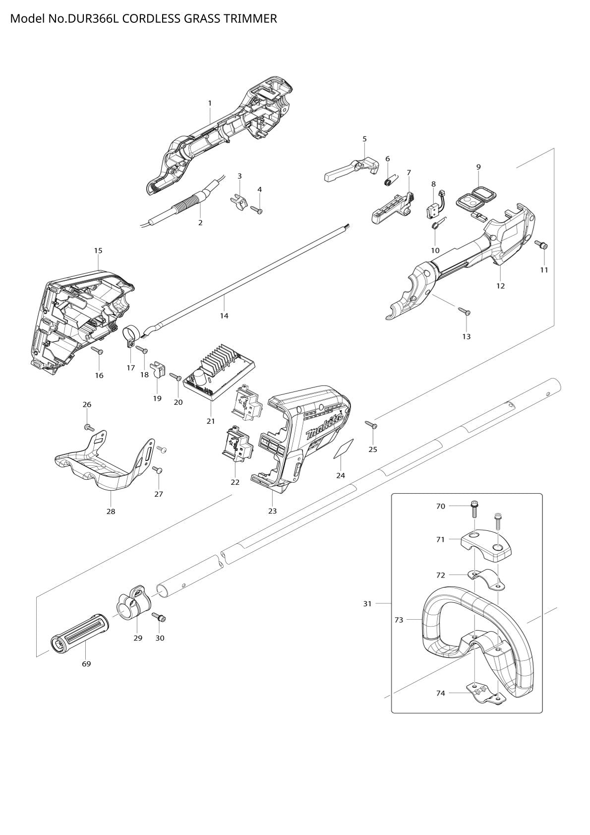Pièces détachées coupe-herbe sans fil Makita DUR366L
