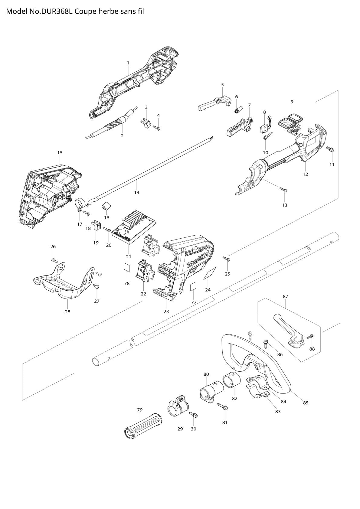 Pièces détachées coupe-herbe sans fil Makita DUR368L