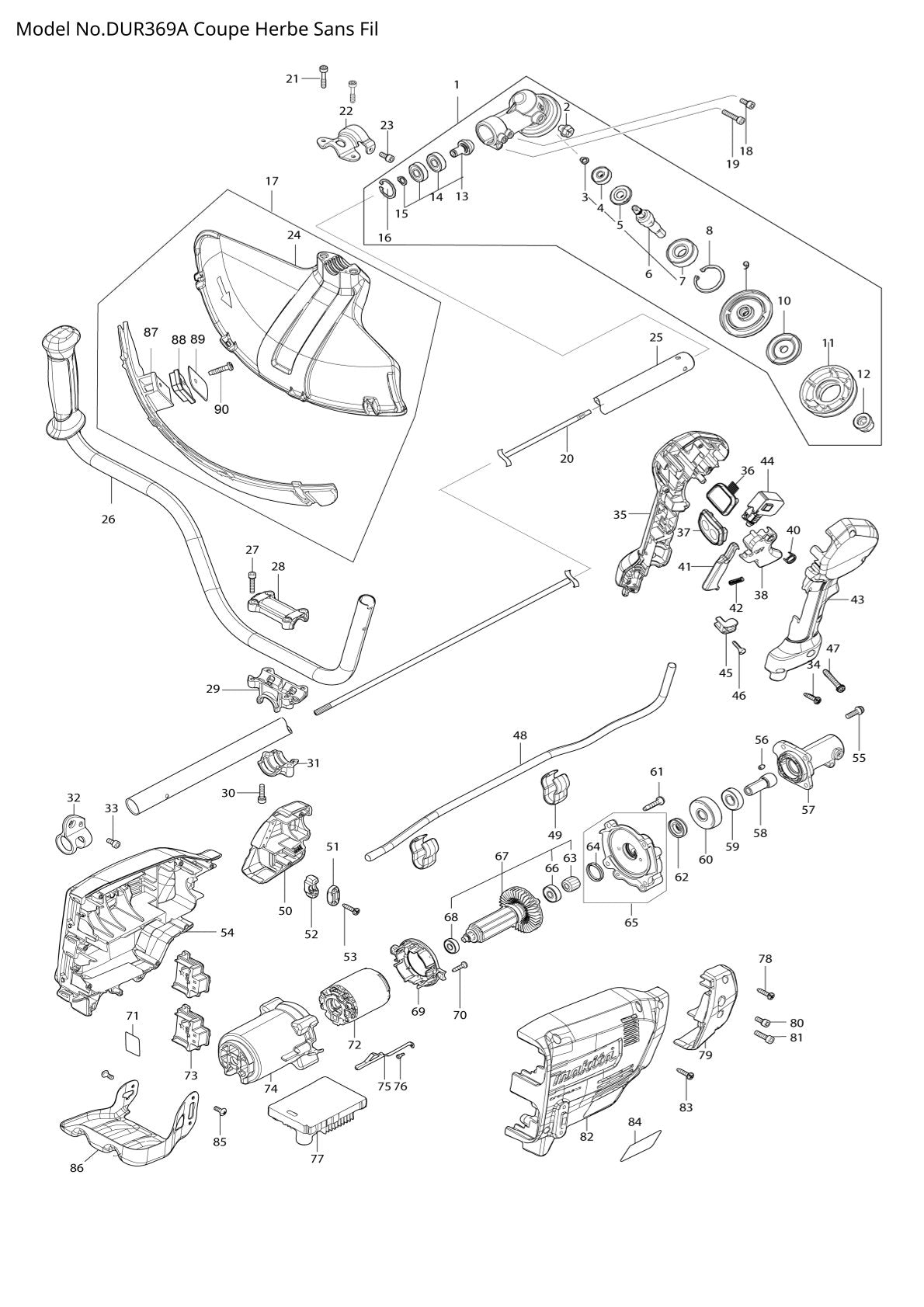 Pièces détachées coupe-herbe sans fil Makita DUR369A