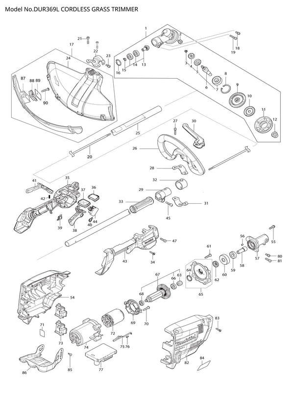Pièces détachées coupe-herbe sans fil Makita DUR369L