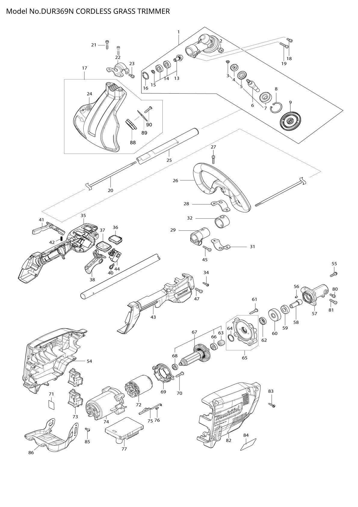 Pièces détachées coupe-herbe sans fil Makita DUR369N