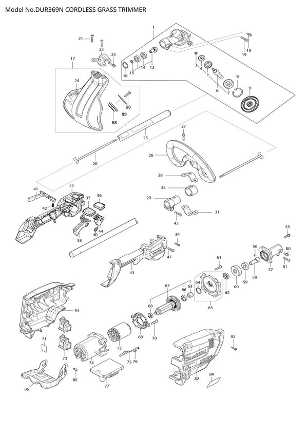 Pièces détachées coupe-herbe sans fil Makita DUR369N