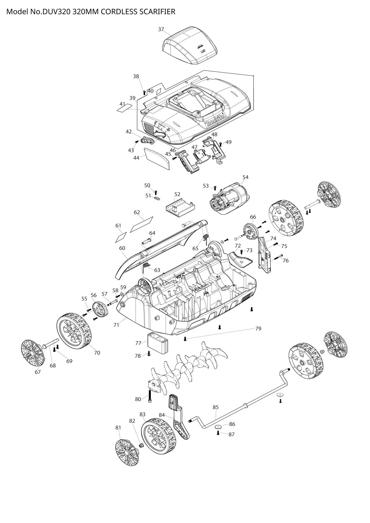 Pièces détachées scarificateur sans fil Makita DUV320