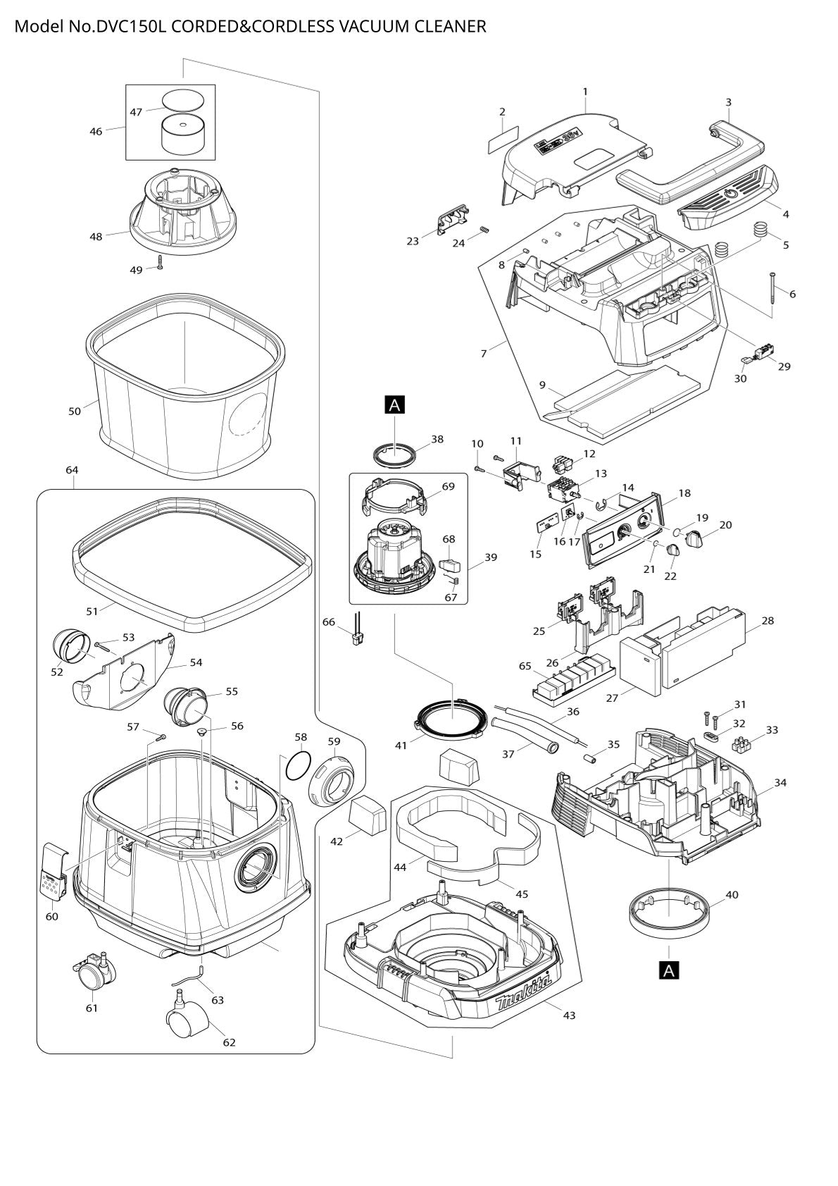 Pièces détachées aspirateur de chantier sans fil Makita DVC150L