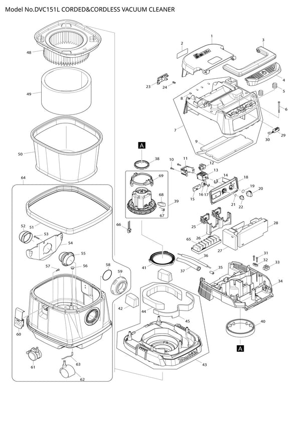 Pièces détachées aspirateur de chantier sans fil Makita DVC151L