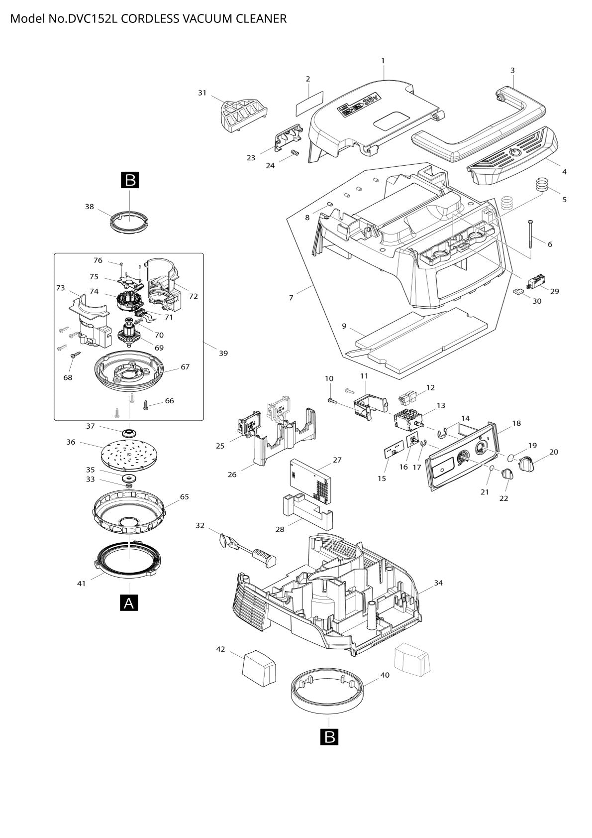 Pièces détachées aspirateur de chantier sans fil Makita DVC152L