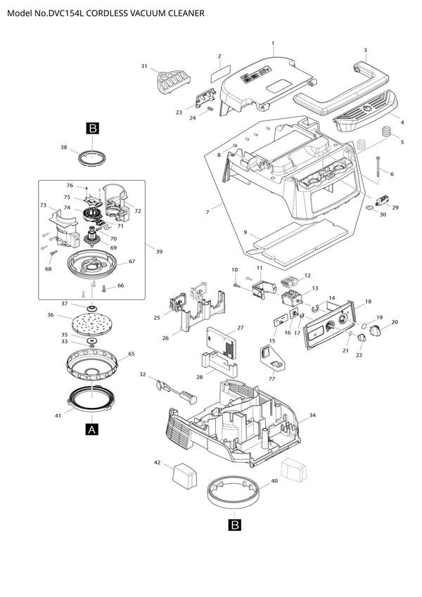 Pièces détachées aspirateur de chantier sans fil Makita DVC154L