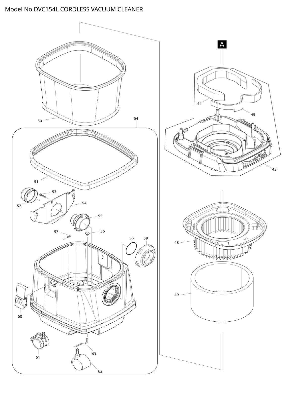 Pièces détachées aspirateur de chantier sans fil Makita DVC154L