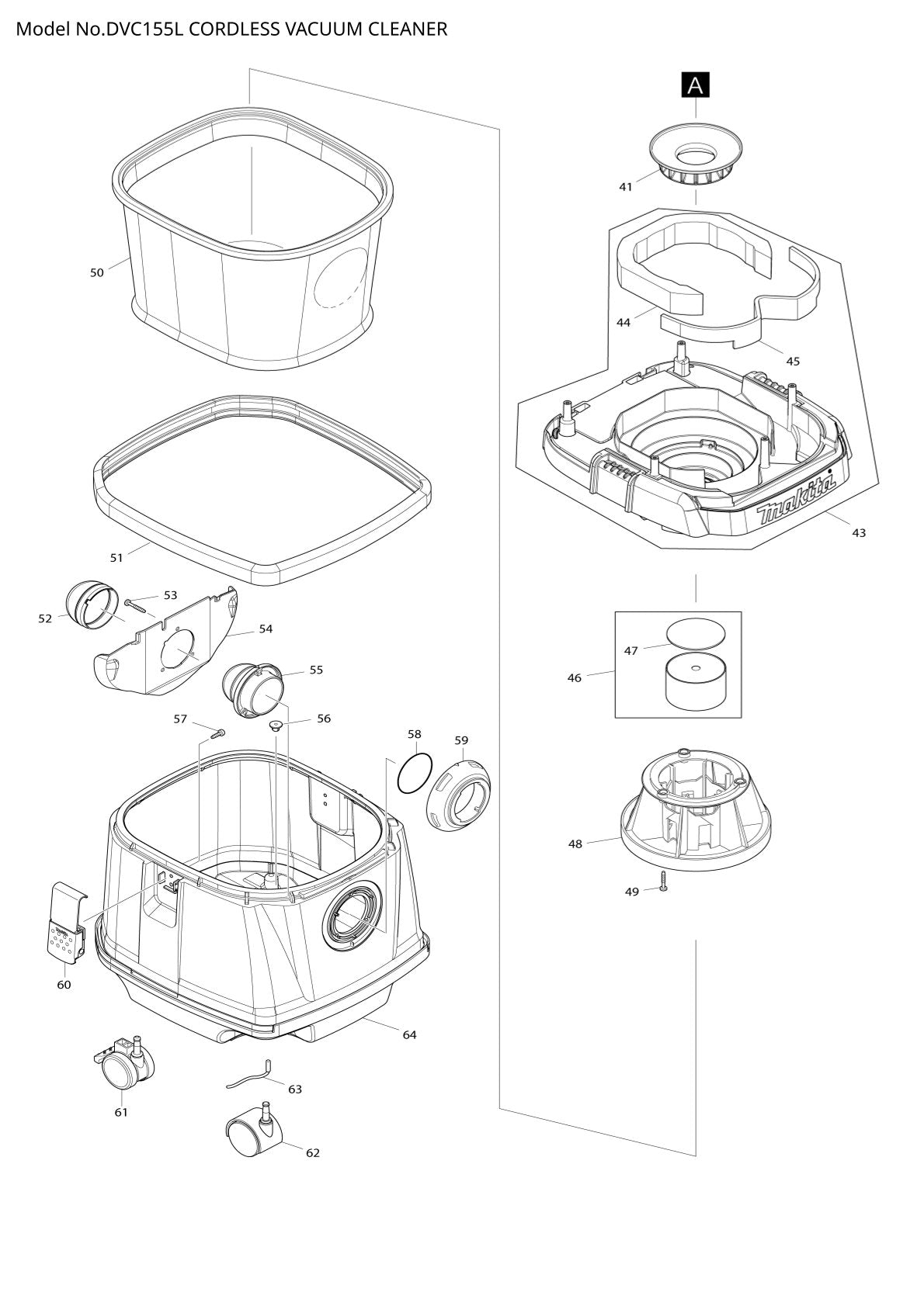 Pièces détachées aspirateur de chantier sans fil Makita DVC155L