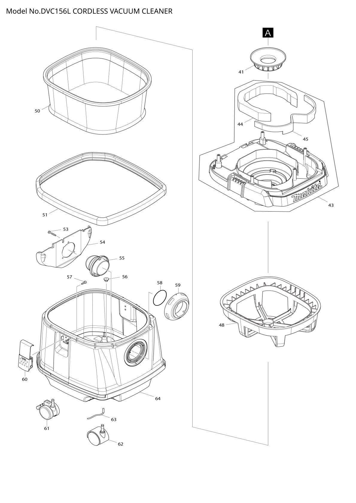 Pièces détachées aspirateur de chantier sans fil Makita DVC156L