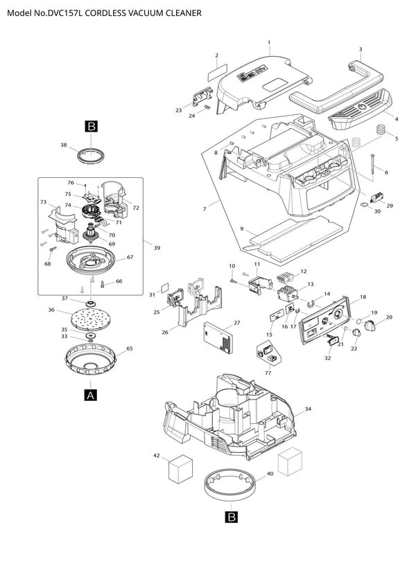 Pièces détachées aspirateur de chantier sans fil Makita DVC157L