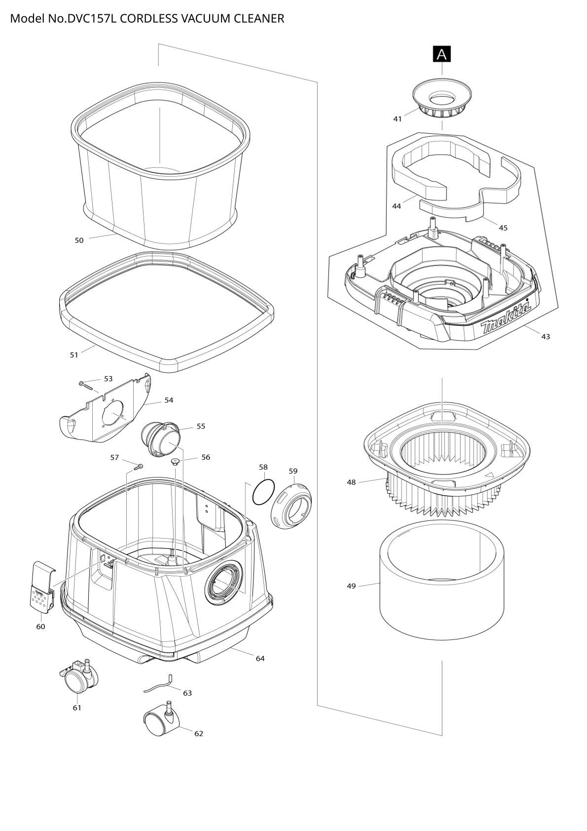 Pièces détachées aspirateur de chantier sans fil Makita DVC157L