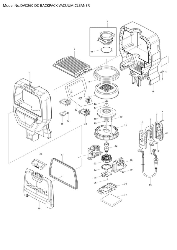 Pièces détachées aspirateur de chantier sans fil Makita DVC260