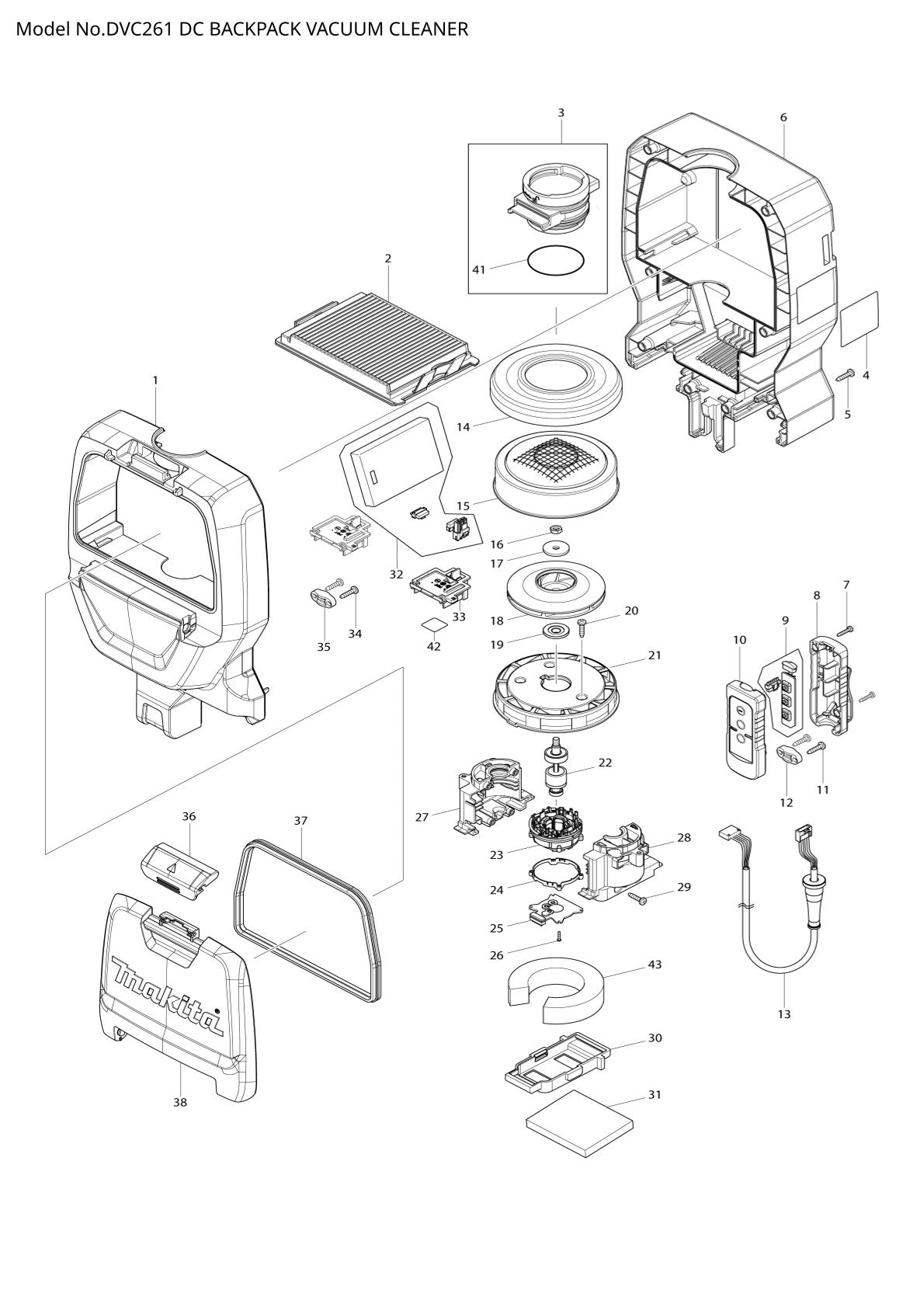 Pièces détachées aspirateur de chantier sans fil Makita DVC261