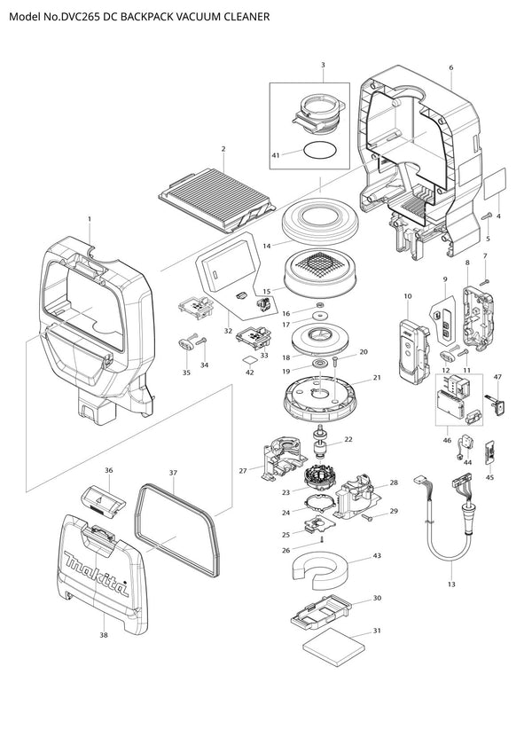 Pièces détachées aspirateur de chantier sans fil Makita DVC265