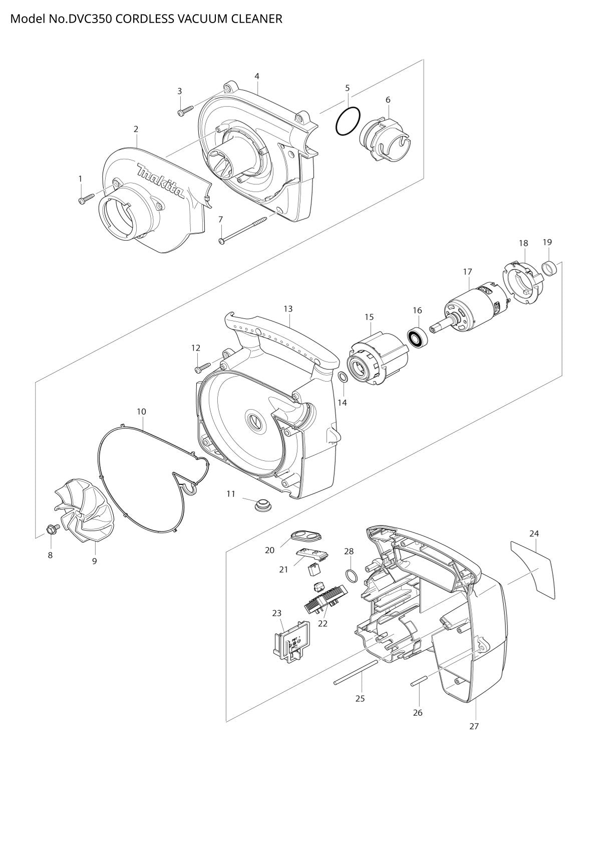 Pièces détachées aspirateur de chantier sans fil Makita DVC350