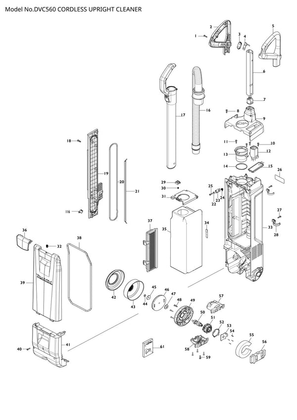 Pièces détachées aspirateur de chantier sans fil Makita DVC560