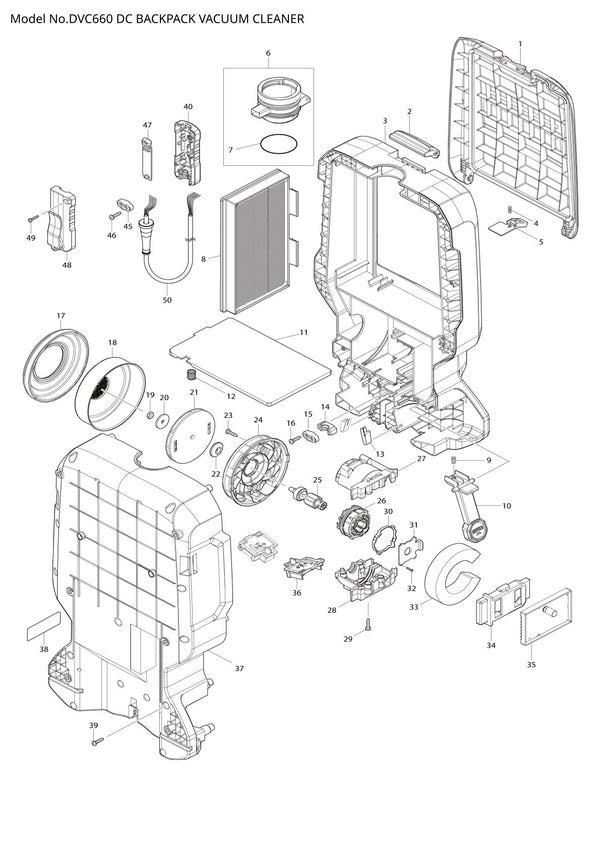 Pièces détachées aspirateur de chantier sans fil Makita DVC660