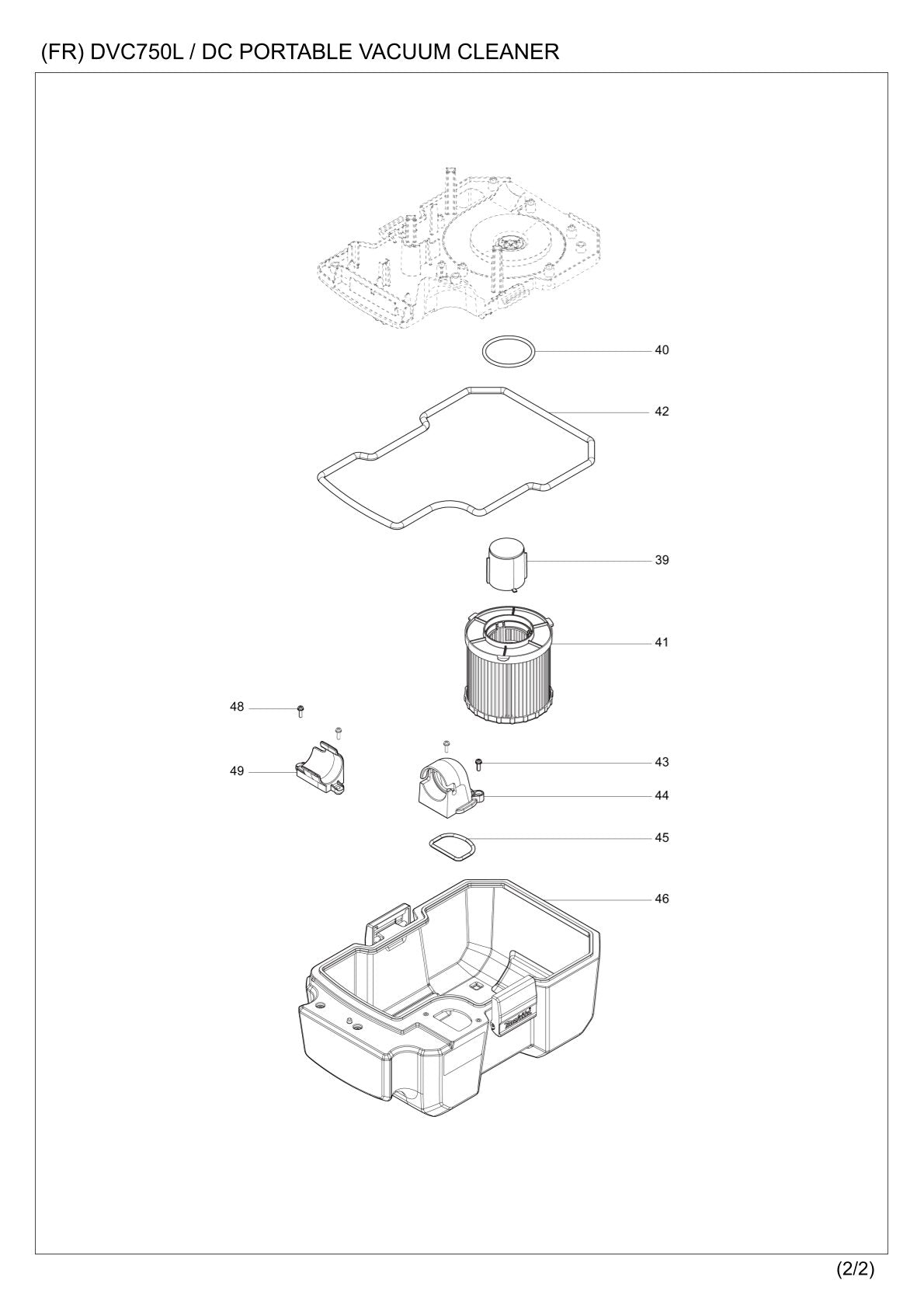 Pièces détachées aspirateur de chantier sans fil Makita DVC750L