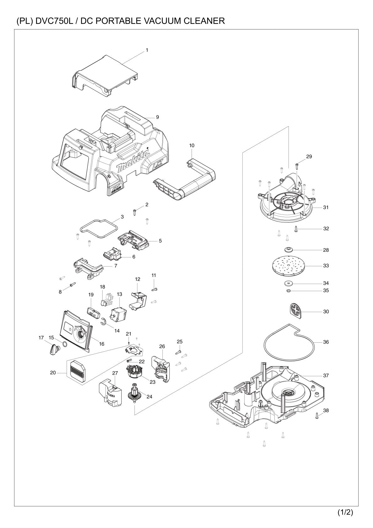 Pièces détachées aspirateur de chantier sans fil Makita DVC750L