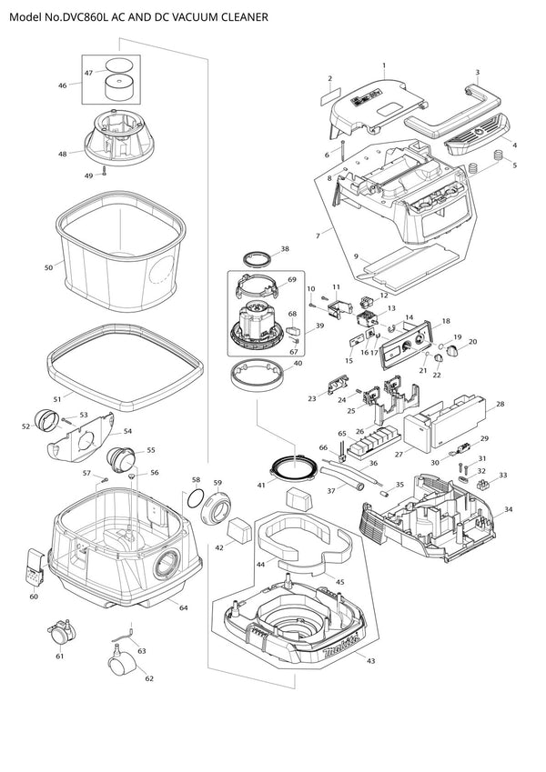 Pièces détachées aspirateur de chantier sans fil Makita DVC860L