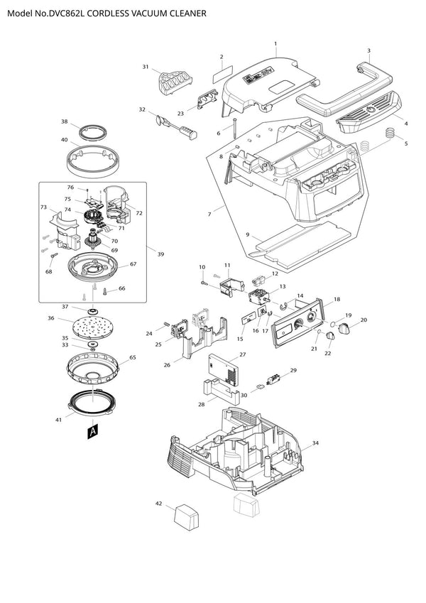 Pièces détachées aspirateur de chantier sans fil Makita DVC862L