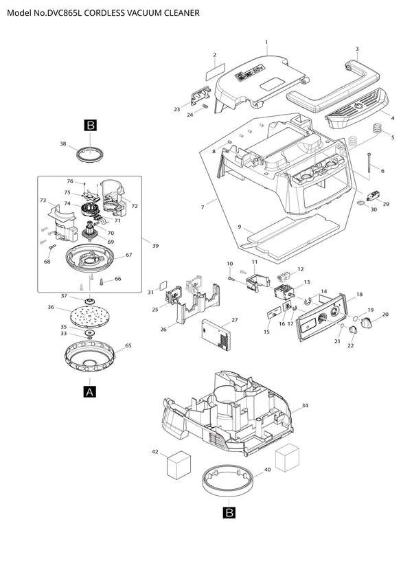 Pièces détachées aspirateur de chantier sans fil Makita DVC865L