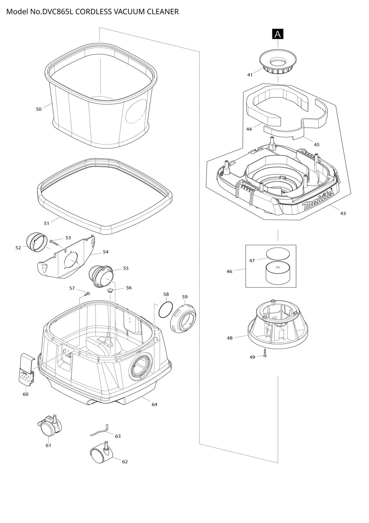 Pièces détachées aspirateur de chantier sans fil Makita DVC865L
