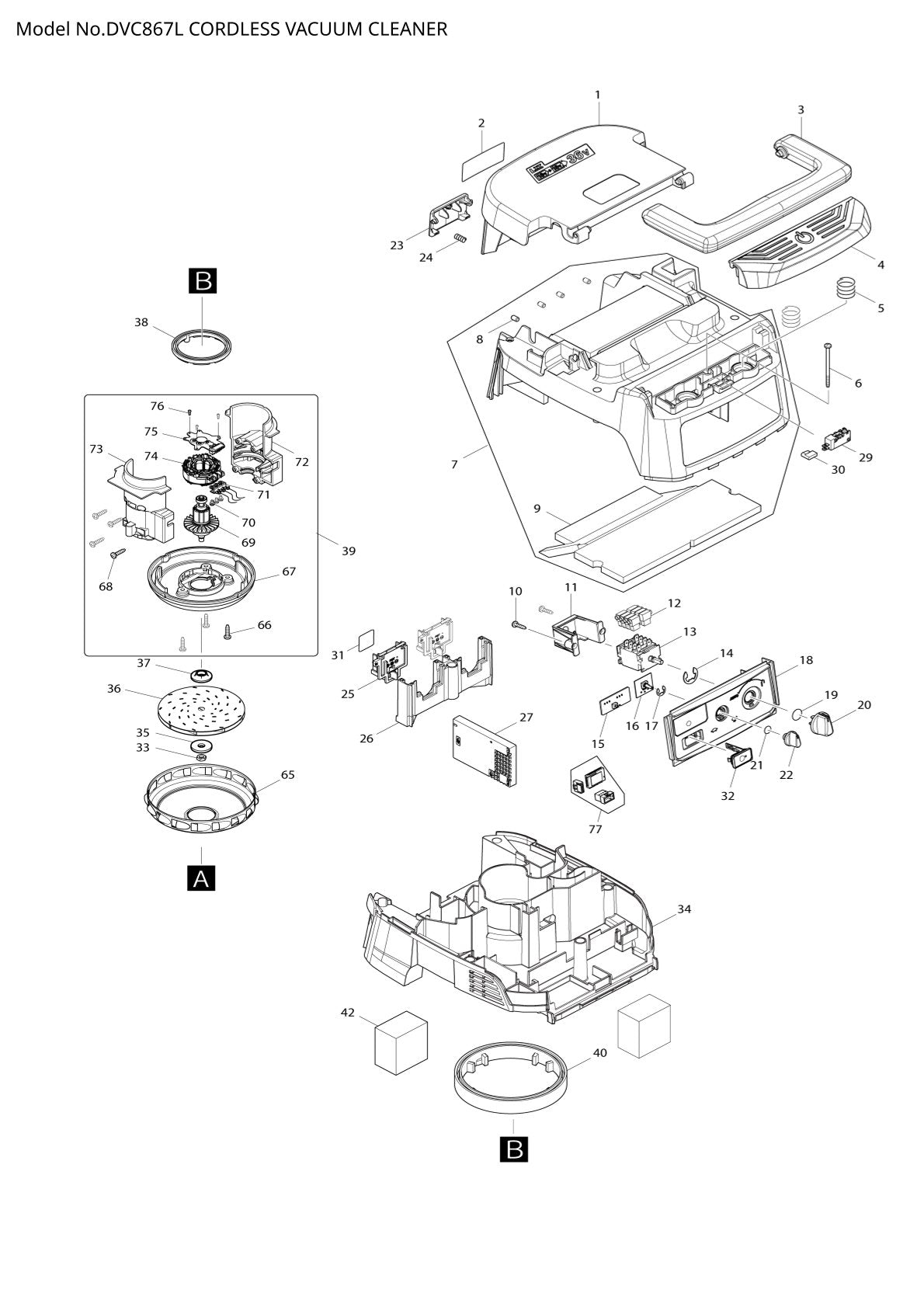 Pièces détachées aspirateur de chantier sans fil Makita DVC867L