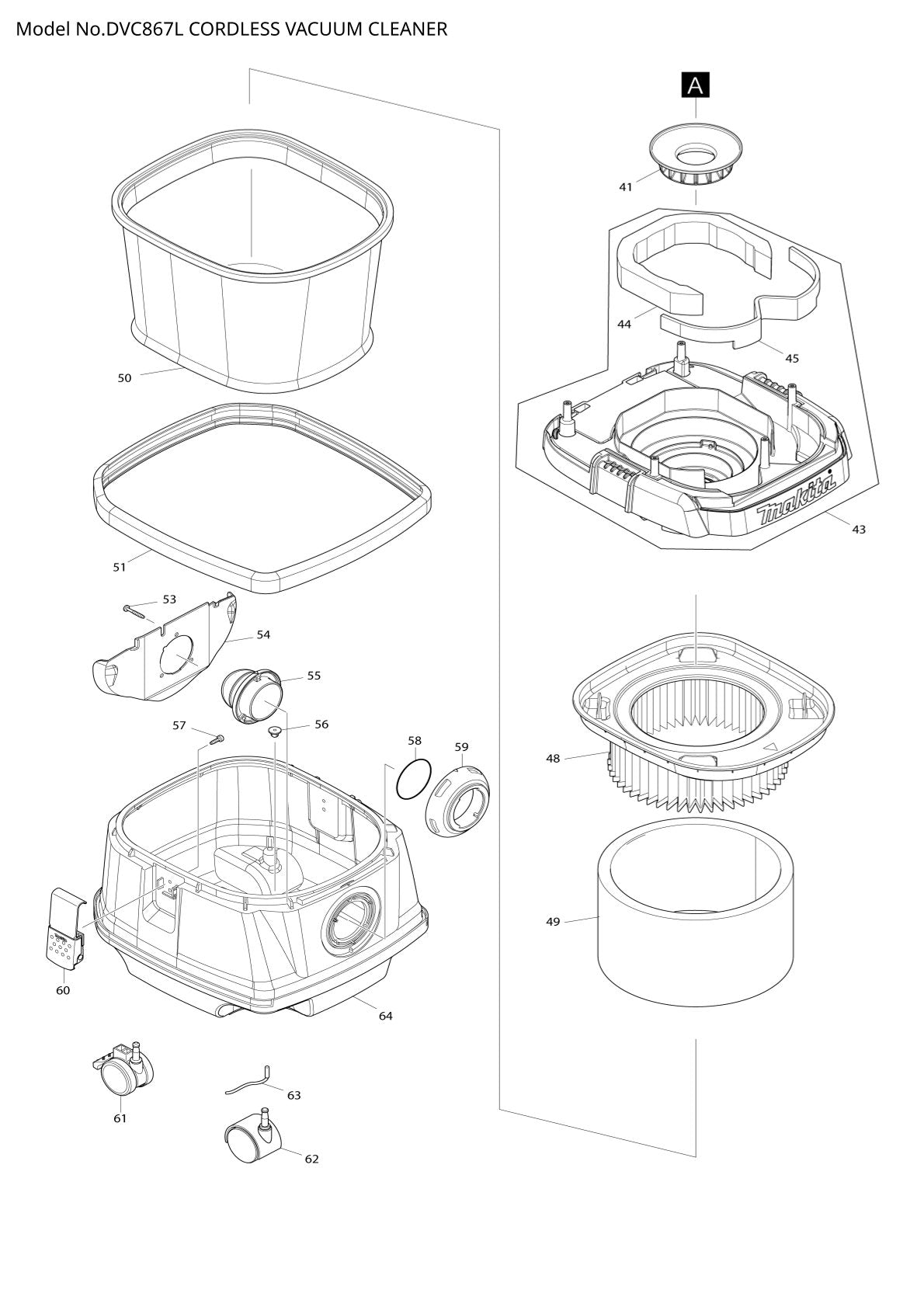 Pièces détachées aspirateur de chantier sans fil Makita DVC867L
