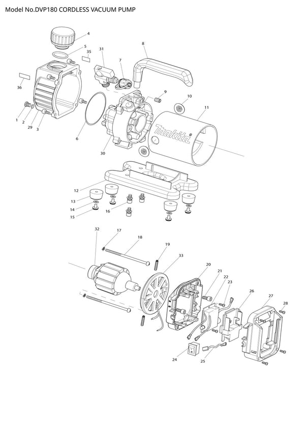 Pièces détachées pompe à vide sans fil Makita DVP180