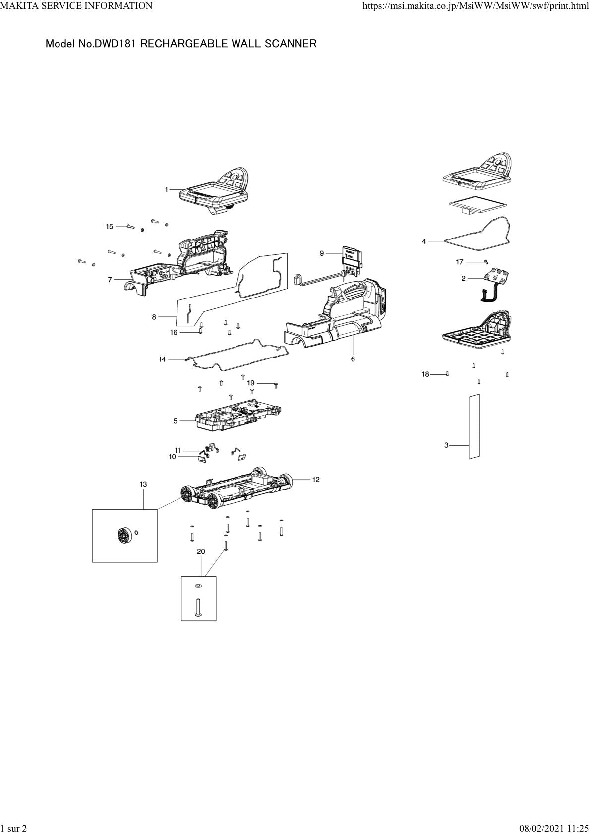 Pièces détachées outil sans fil Makita DWD181