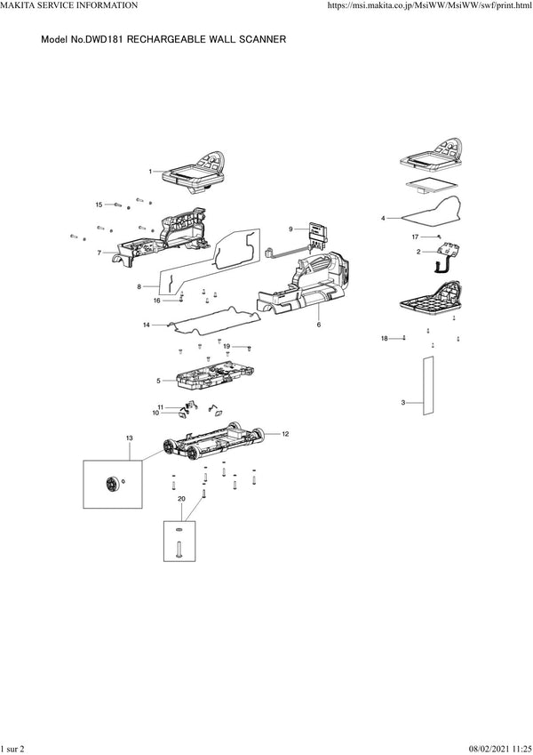 Pièces détachées outil sans fil Makita DWD181