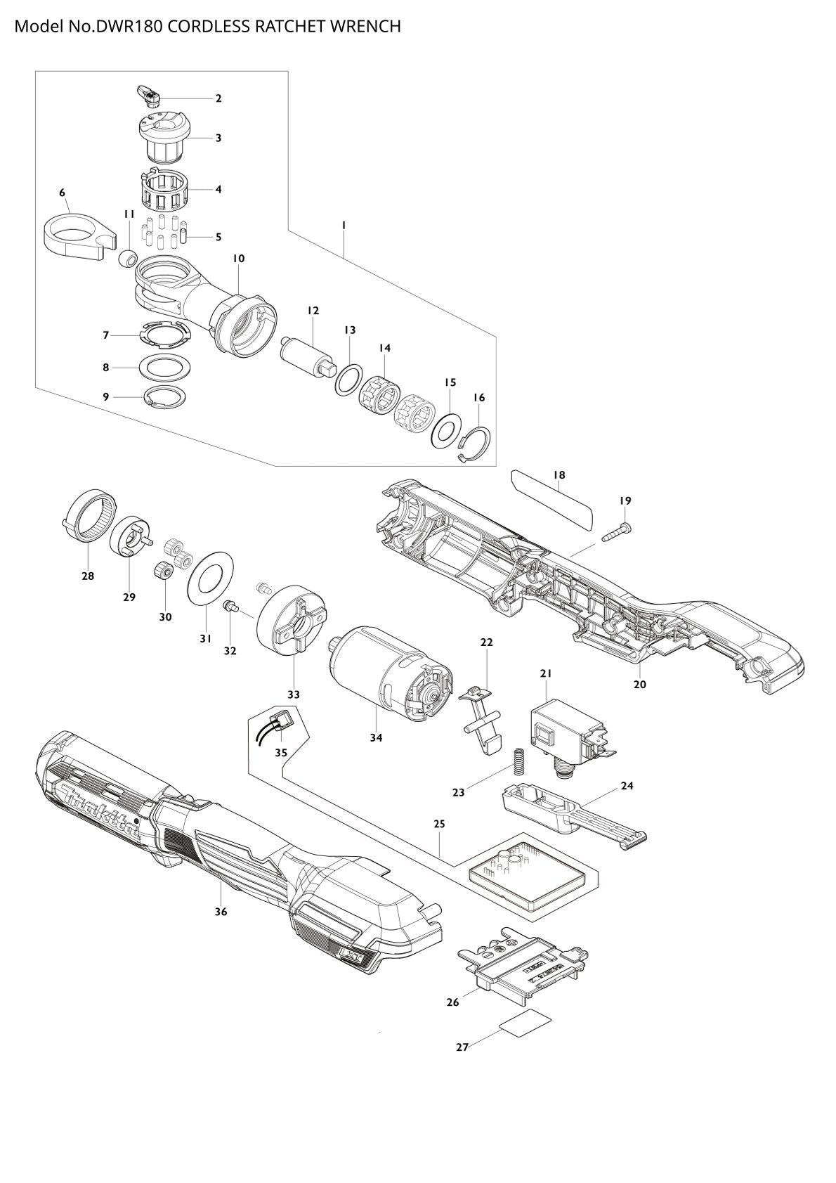 Pièces détachées outil sans fil Makita DWR180
