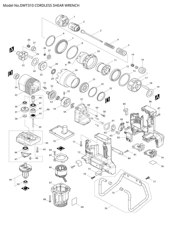 Pièces détachées outil sans fil Makita DWT310