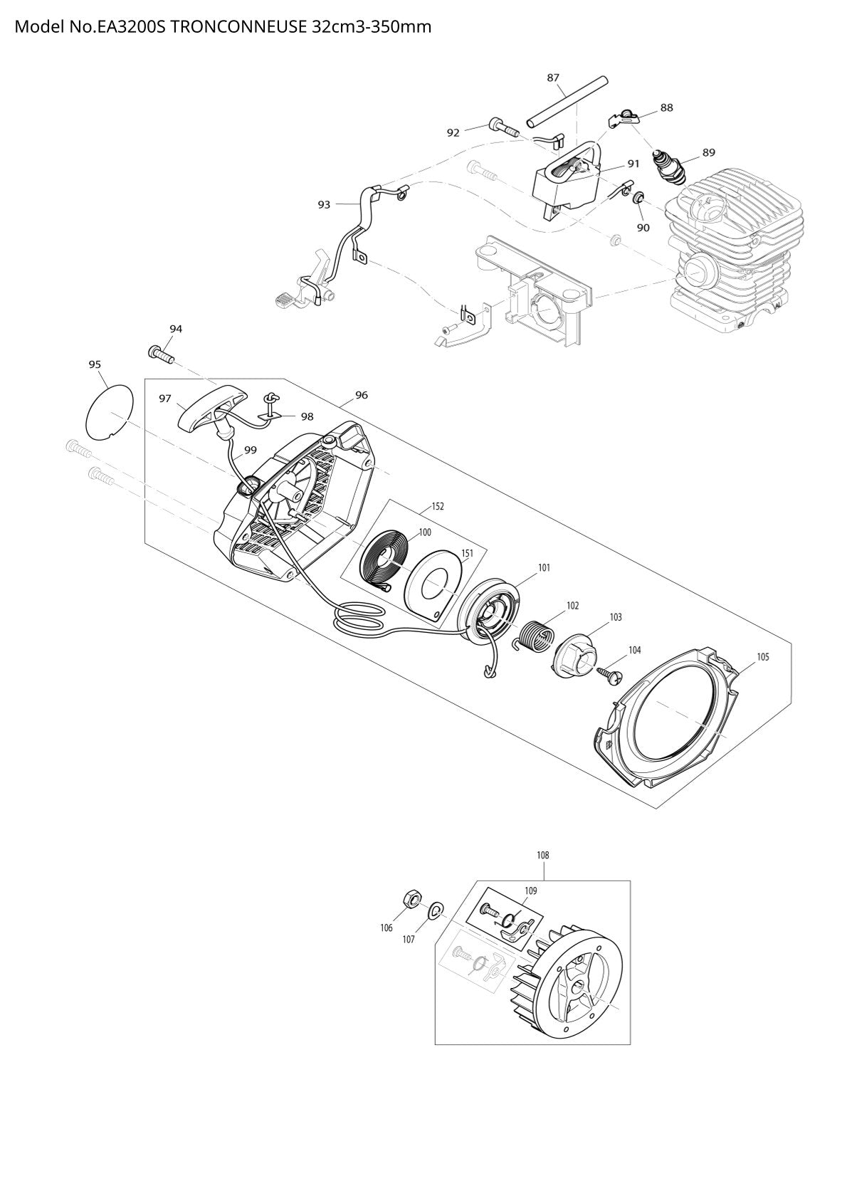 Pièces détachées tronçonneuse thermique Makita EA3200S
