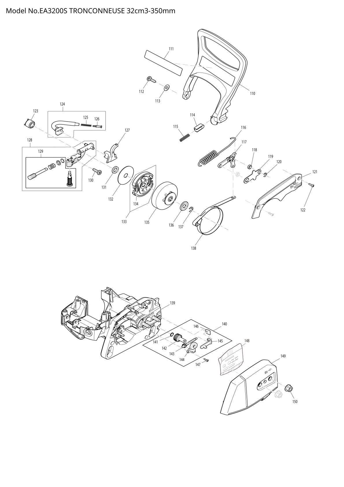 Pièces détachées tronçonneuse thermique Makita EA3200S